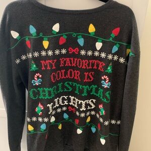Festive Christmas Lights Sweater - Gray Large